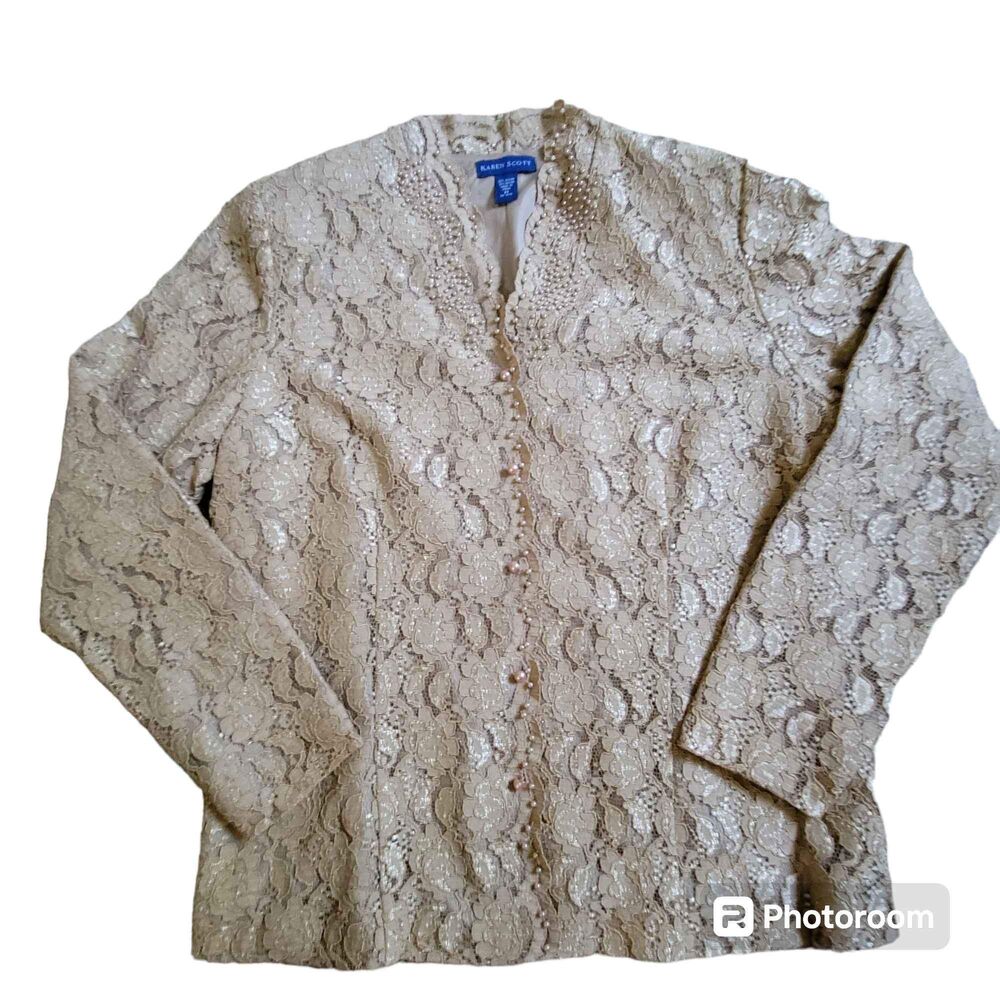 Women's Size Medium Karen Scott Lacy Beaded Jacket